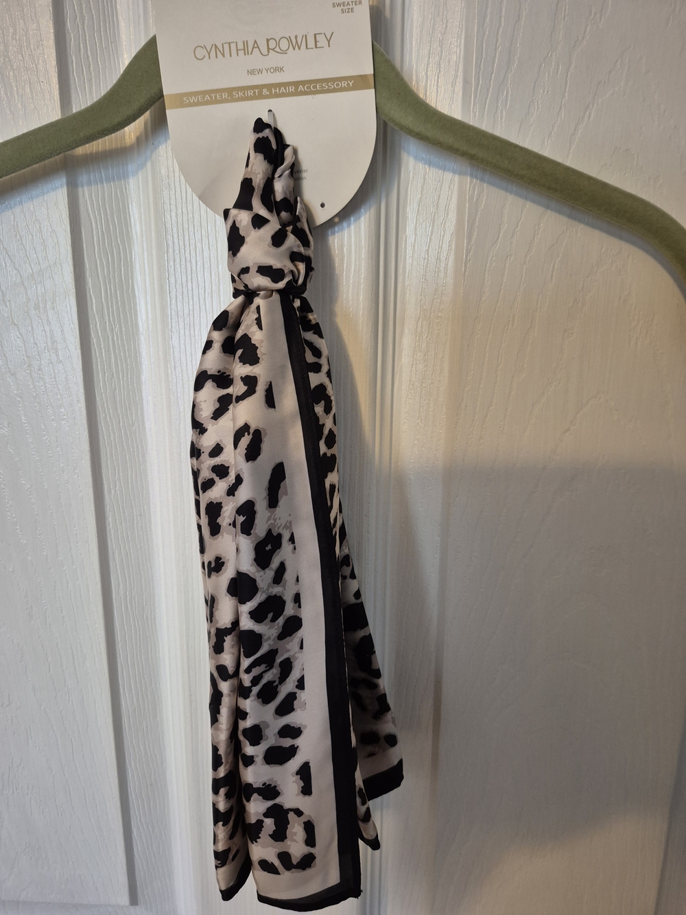 Cynthia Rowley Black and White Leopard-Print Satin Scarf